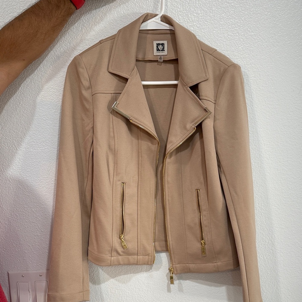 Anne Klein Tan Blazer with Gold Zippers